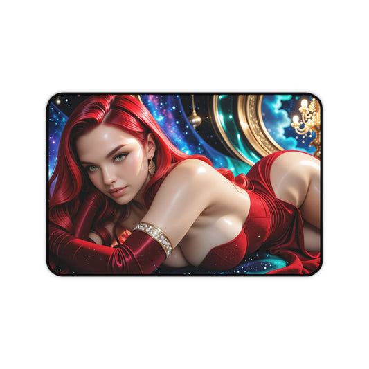 Jessica Rabbit Desk Mat, Cartoon Icon Mouse Pad, Anime Style Girl Desk Decor - vibrant red-haired character on glossy mouse pad