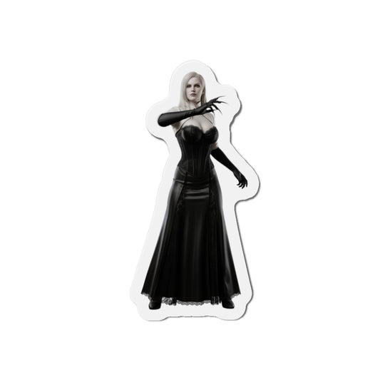 Lady Dimitrescu Magnet – Resident Evil Village Fridge Magnet, Game Decor: die-cut vinyl fridge magnet featuring anime-style Lady Dimitrescu in black gown