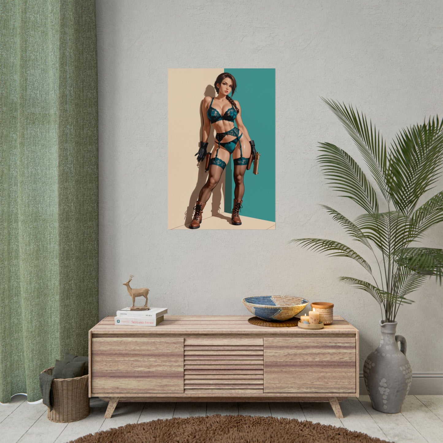 Lara Croft Wall Art Print, Fantasy Waifu Poster, Gamer Girl Room Decoration
