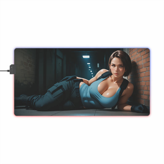 Jill Valentine Desk Mat – LED RGB Pad, Waifu Anime Girl Gaming Setup