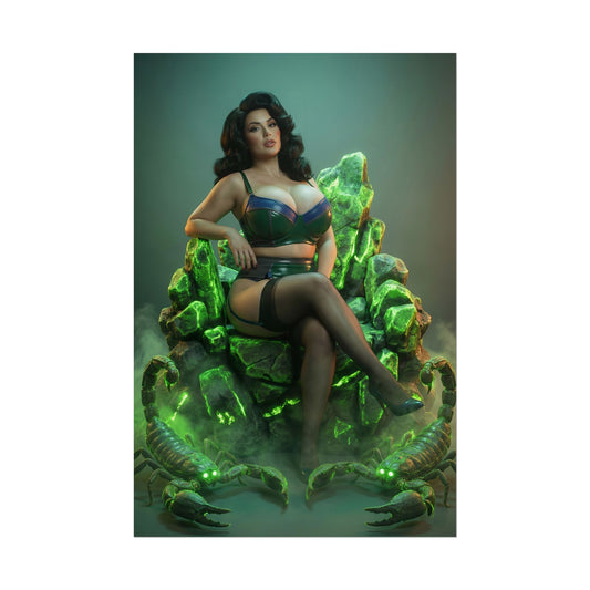 Fallout Power Woman Poster / Fallout Power Wall Art / Fallout Power Art Print / Fallout Poster — cinematic Fallout woman seated on glowing green rubble, powerful pose