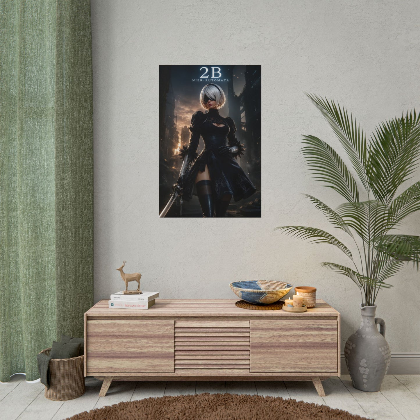 2B Nier Automata Poster, Gaming Wall Art, Sci Fi Print, Gamer Decor