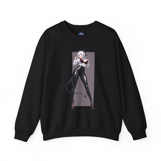 Alt Tag: Zani Sweatshirt, Fantasy Heroine Crewneck, Stylish Anime-Inspired Streetwear for Fans — black crewneck with bold Zani heroine art