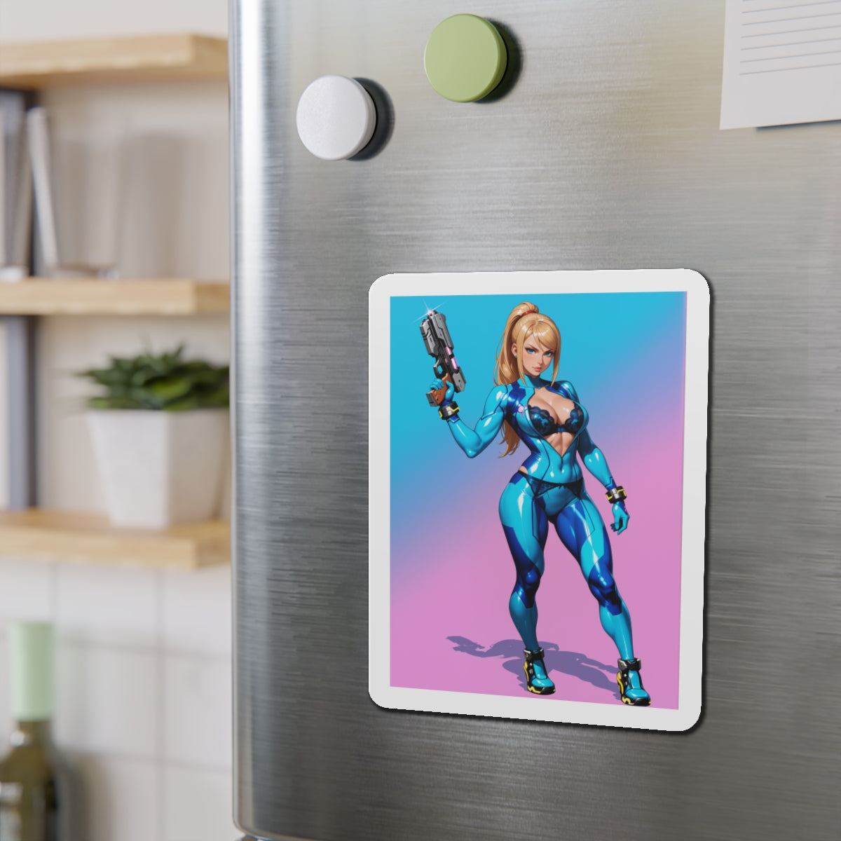 Магніт із зображенням аніме Самус Аран – магніт із зображенням дівчини-воїна космосу, декор для холодильника геймера