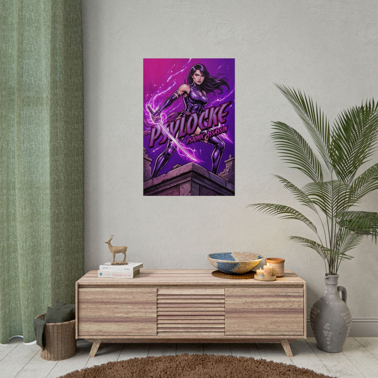 Psylocke Poster / Psylocke Wall Art / Psylocke Art Print / X-Men Poster featuring purple-toned Psylocke in dynamic pose