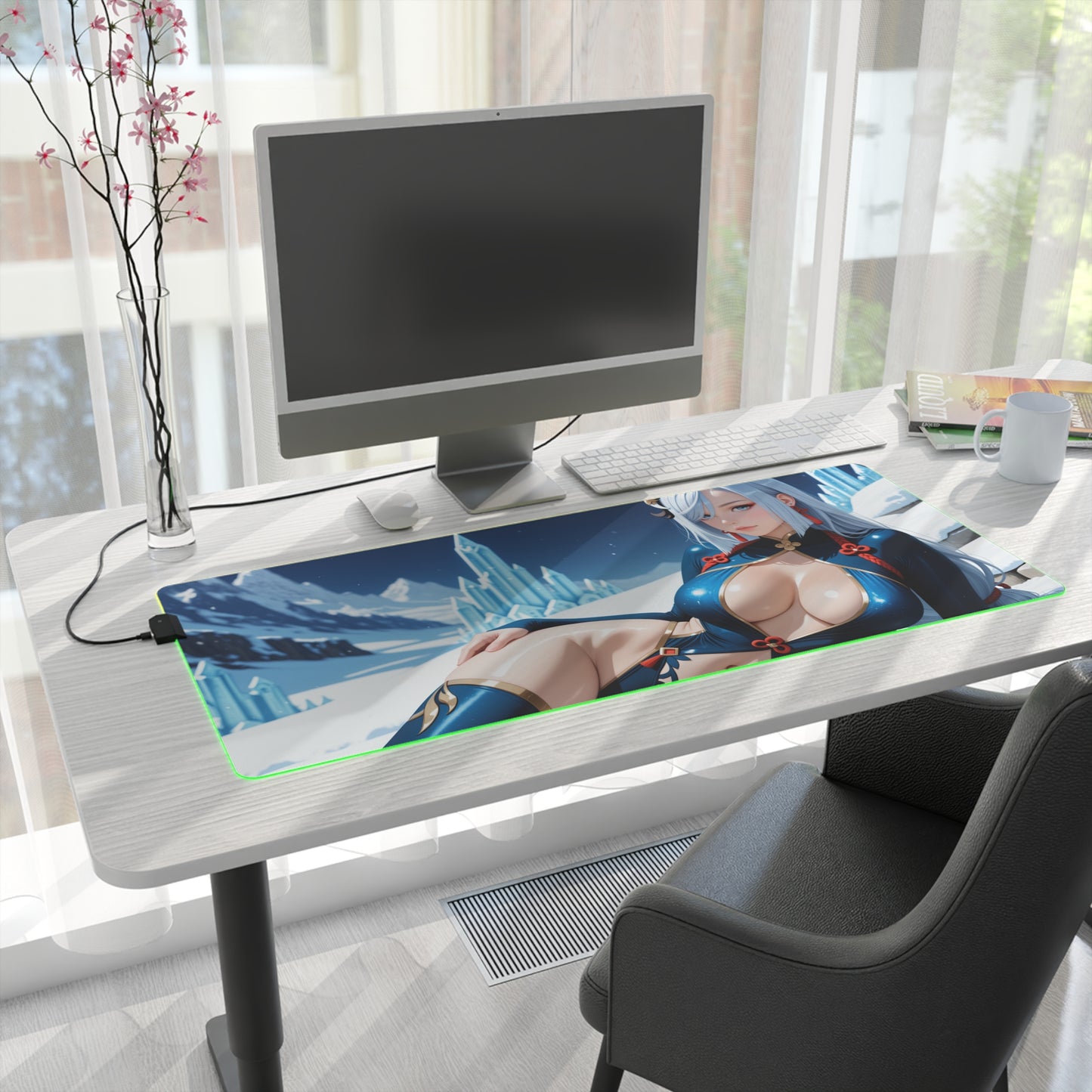 Килимок для столу Shenhe – світлодіодний RGB-підсвітлювальний килимок, ігрова конфігурація з аніме-дівчиною Waifu