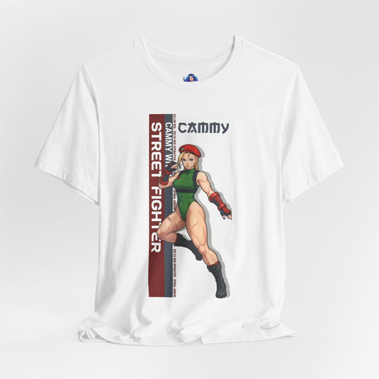 Cammy White T-Shirt | Street Fighter Anime Tee for Gamers & Fighting Game Fans - anime-style Cammy illustration on Bella Canvas white tee
