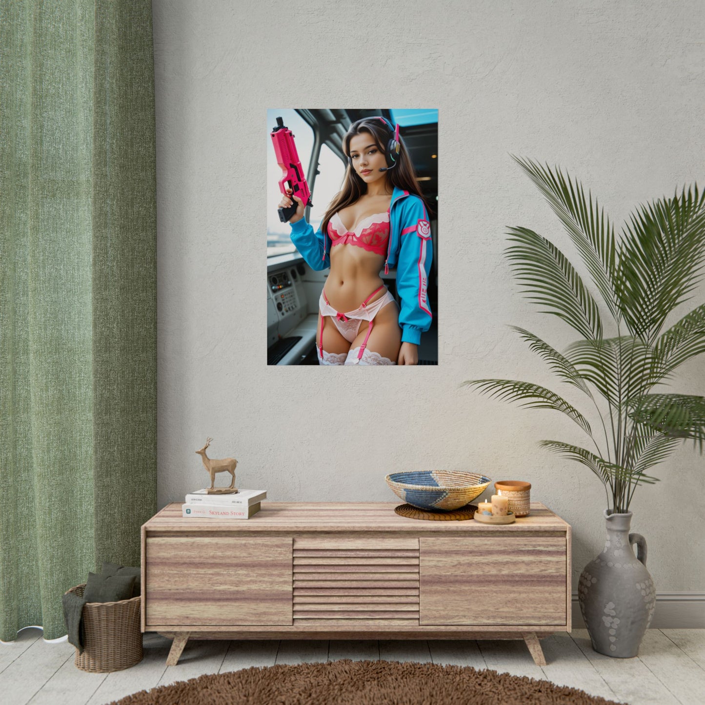 Плакат D.Va, футуристичний художній принт дівчини з аніме, декор стіни Waifu Gamer