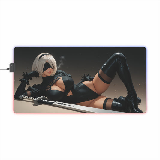 2B Nier Automata Desk Mat – LED RGB Pad, Waifu Anime Girl Gaming Setup