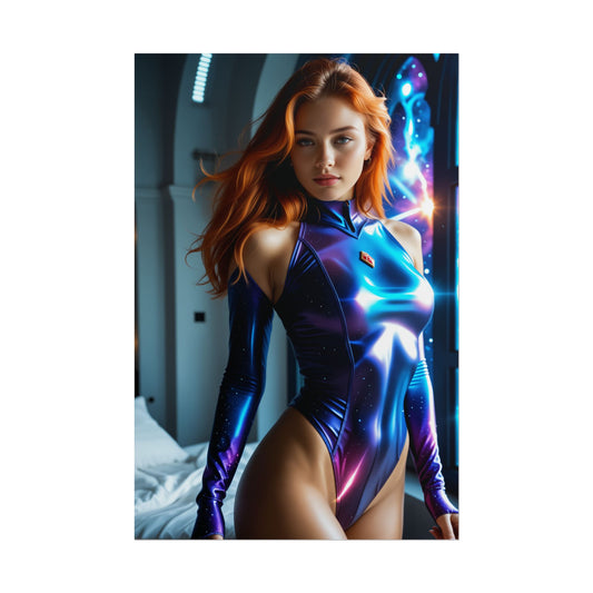Starfire Art Print – Iconic Cosmic Heroine Poster for Gaming or Collector Rooms, vivid high-resolution cosmic heroine poster