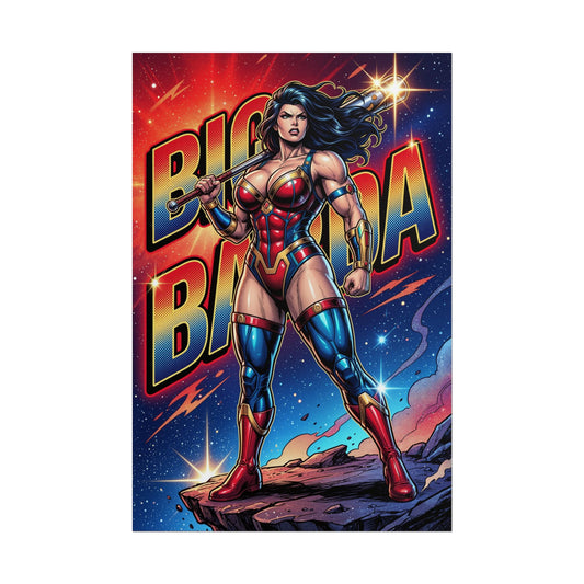 Big Barda Poster / Big Barda Wall Art / Big Barda Art Print / DC Comics Poster featuring powerful, battle-ready Big Barda standing on a rocky ledge
