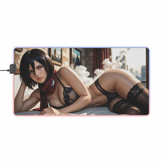 Mikasa Ackerman RGB Mouse Pad – Attack on Titan LED Desk Mat, Anime Gamer Setup