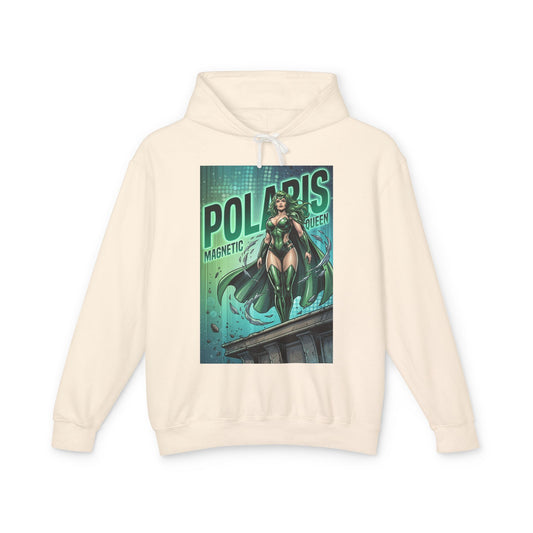 Polaris Hoodie | Marvel Superhero Hoodie | Magnetic Queen Pullover - cream unisex hoodie with emerald Polaris character graphic
