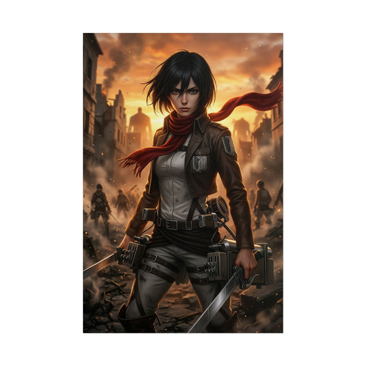 Mikasa Ackerman Attack on Titan Poster Anime Warrior Woman Wall Art Scarf Girl Print Action Character Gaming Room Decor Gift