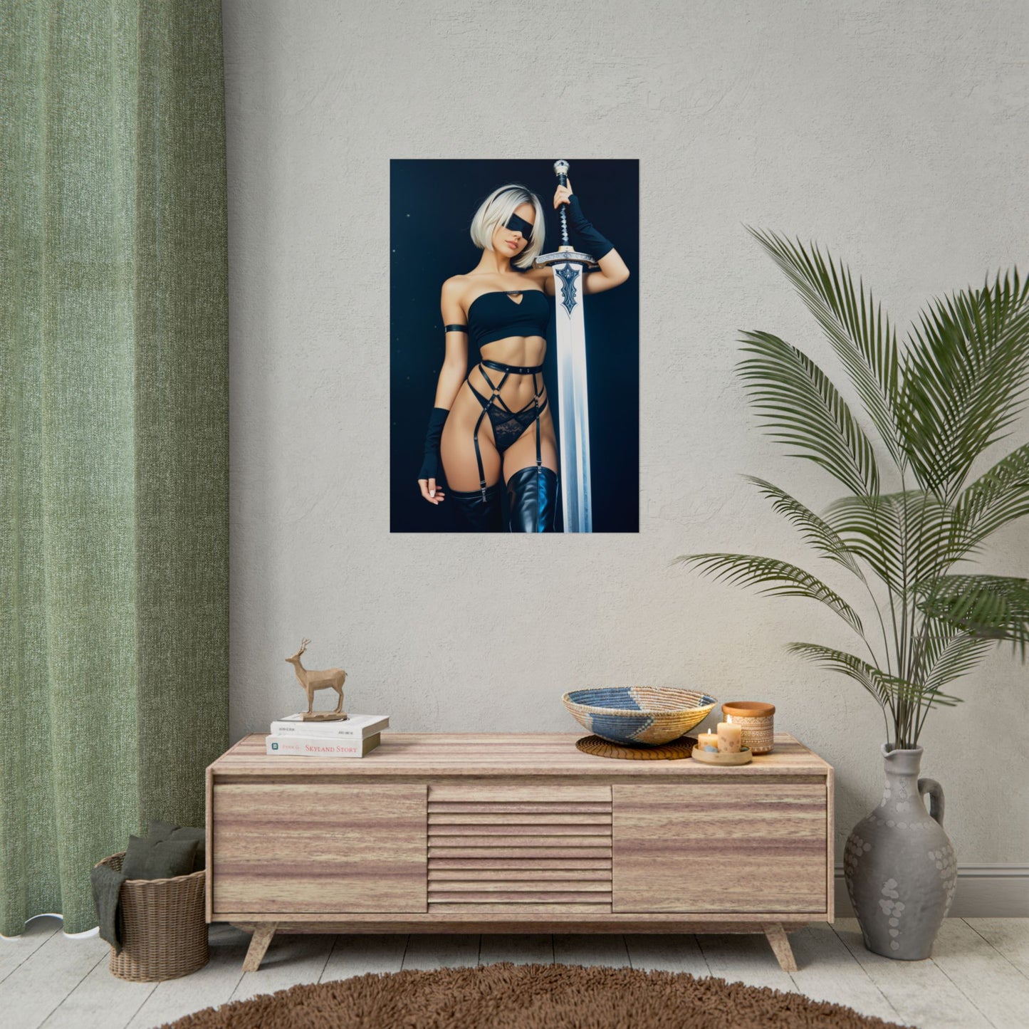 2B Poster, Futuristic Anime Girl Art Print, Waifu Android Wall Decor