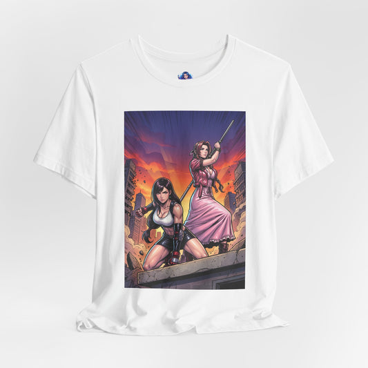 Tifa Lockhart and Aerith Gainsborough T-Shirt | Final Fantasy Duo Anime Tee - dynamic duo anime print on white Bella Canvas tee