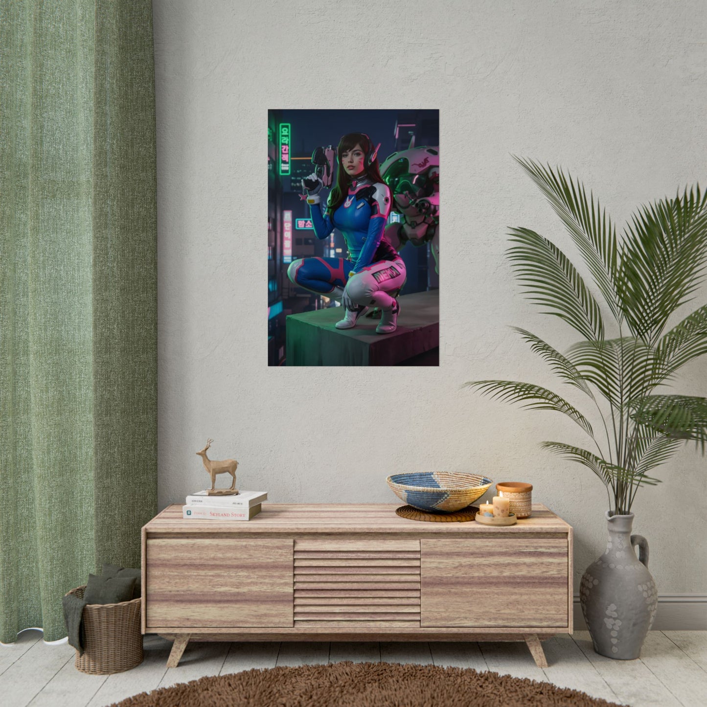 D.Va Poster – Iconic Esports Heroine Wall Art for Gamer Room Decor, vibrant high-res poster in modern gamer room