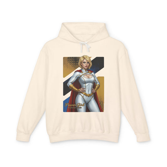 Power Girl Hoodie | DC Comics Hoodie | Anime Superheroine Pullover — cream hoodie with bold anime-style Power Girl illustration