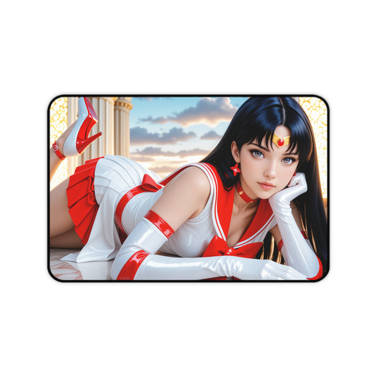 Sailor Mars Desk Mat, Sailor Moon Mouse Pad, Anime Heroine Gamer Desk Decor - reclining Rei Hino artwork on smooth glide surface, stitched edges, non-slip base