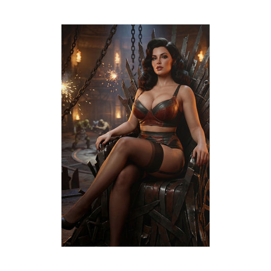 Fallout Queen Woman Poster / Fallout Queen Wall Art / Fallout Queen Art Print / Fallout Poster - powerful dominant woman seated on iron throne, elegant strong ruler