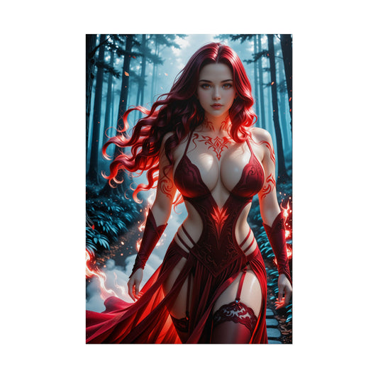 Mystic Waifu Wall Art | Scarlet Sorceress Anime Poster for Room or Setup