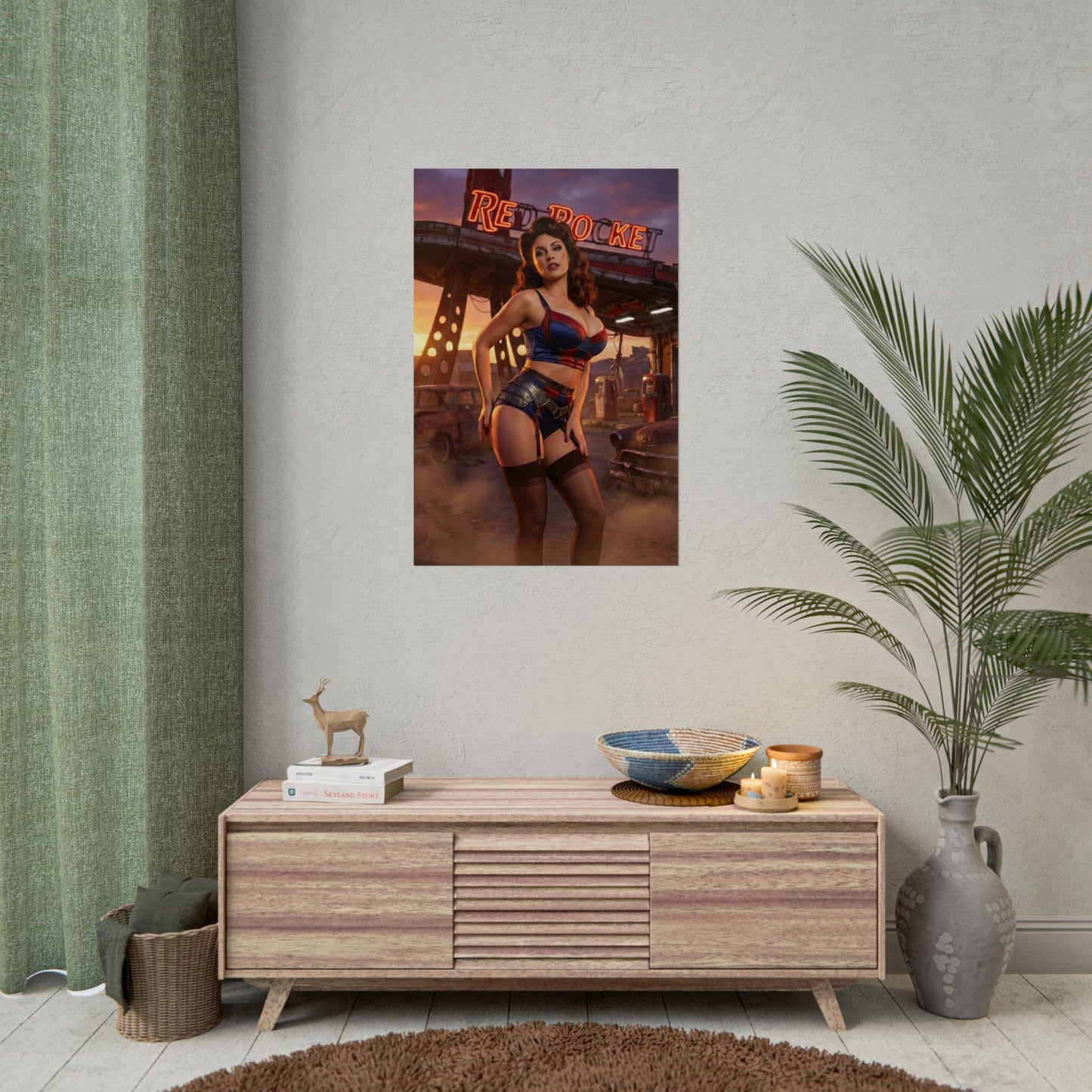 Fallout Pin Up Woman Poster / Fallout Pin Up Wall Art / Fallout Pin Up Art Print / Fallout Poster - retro pin-up Fallout woman poster on living room wall