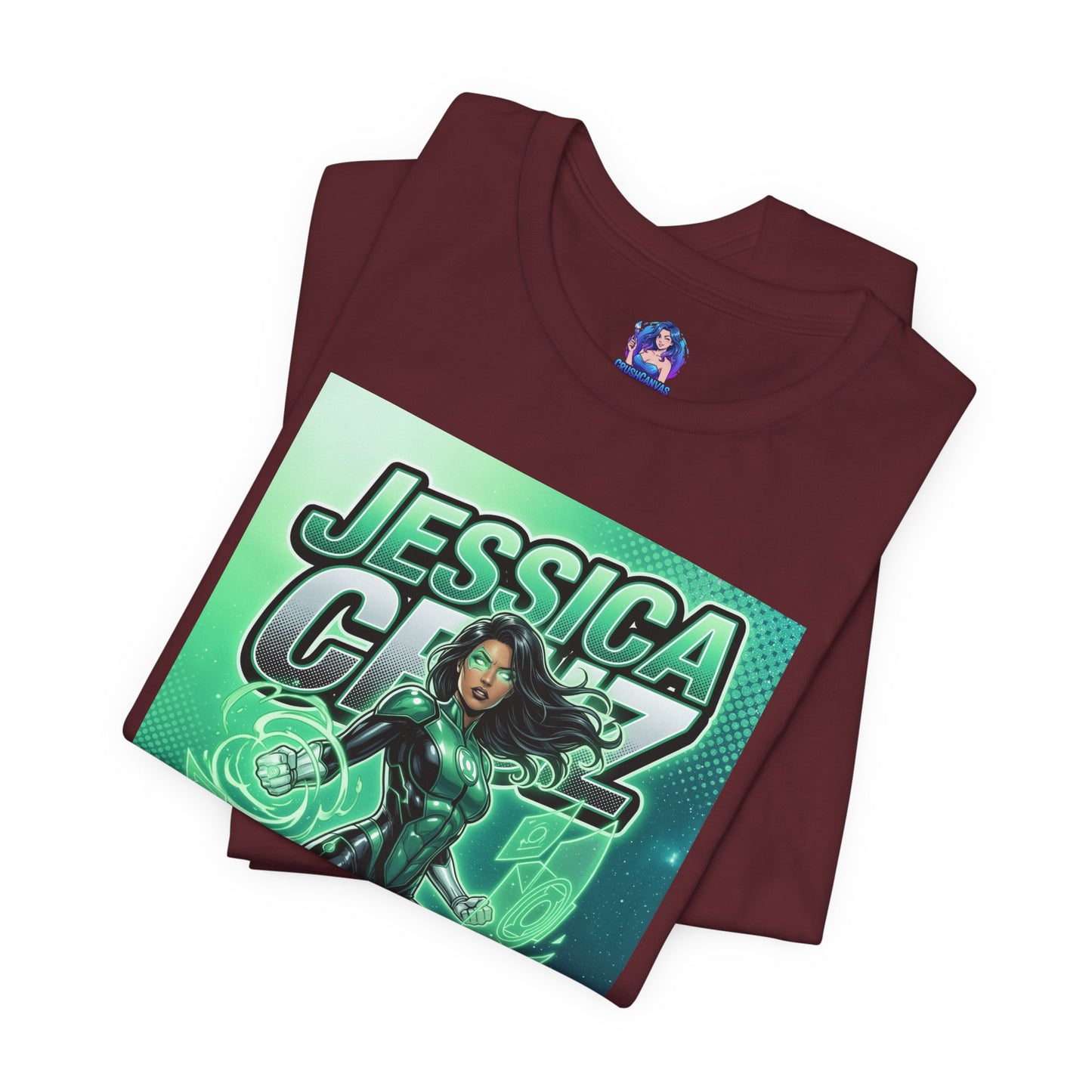Jessica Cruz T-Shirt | DC Comics Green Lantern Anime Tee for Fans - maroon Bella Canvas tee with anime Jessica Cruz green energy print