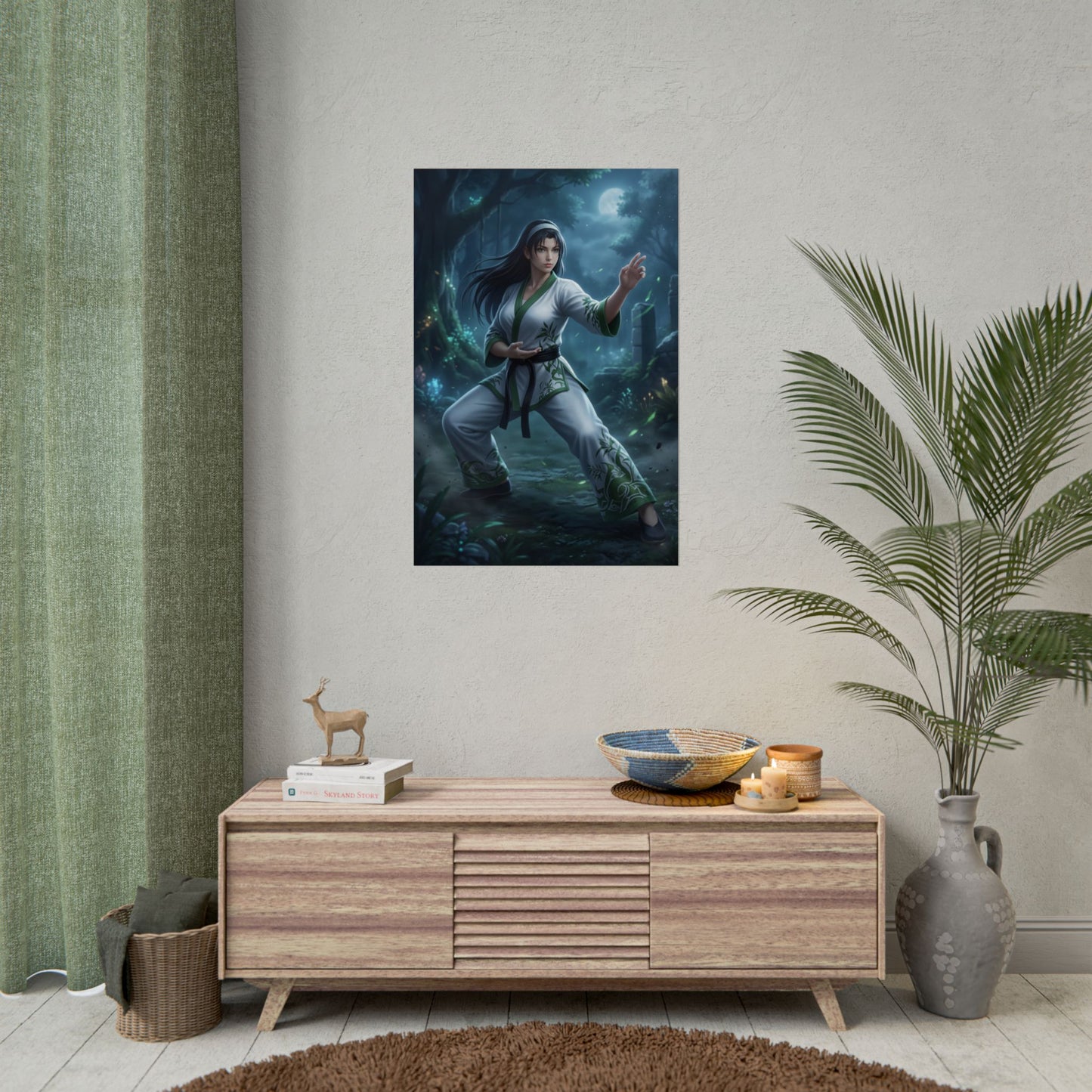 Jun Kazama Poster, Tekken Art Print – Iconic Fighting Game Heroine framed on wall in modern gaming room decor