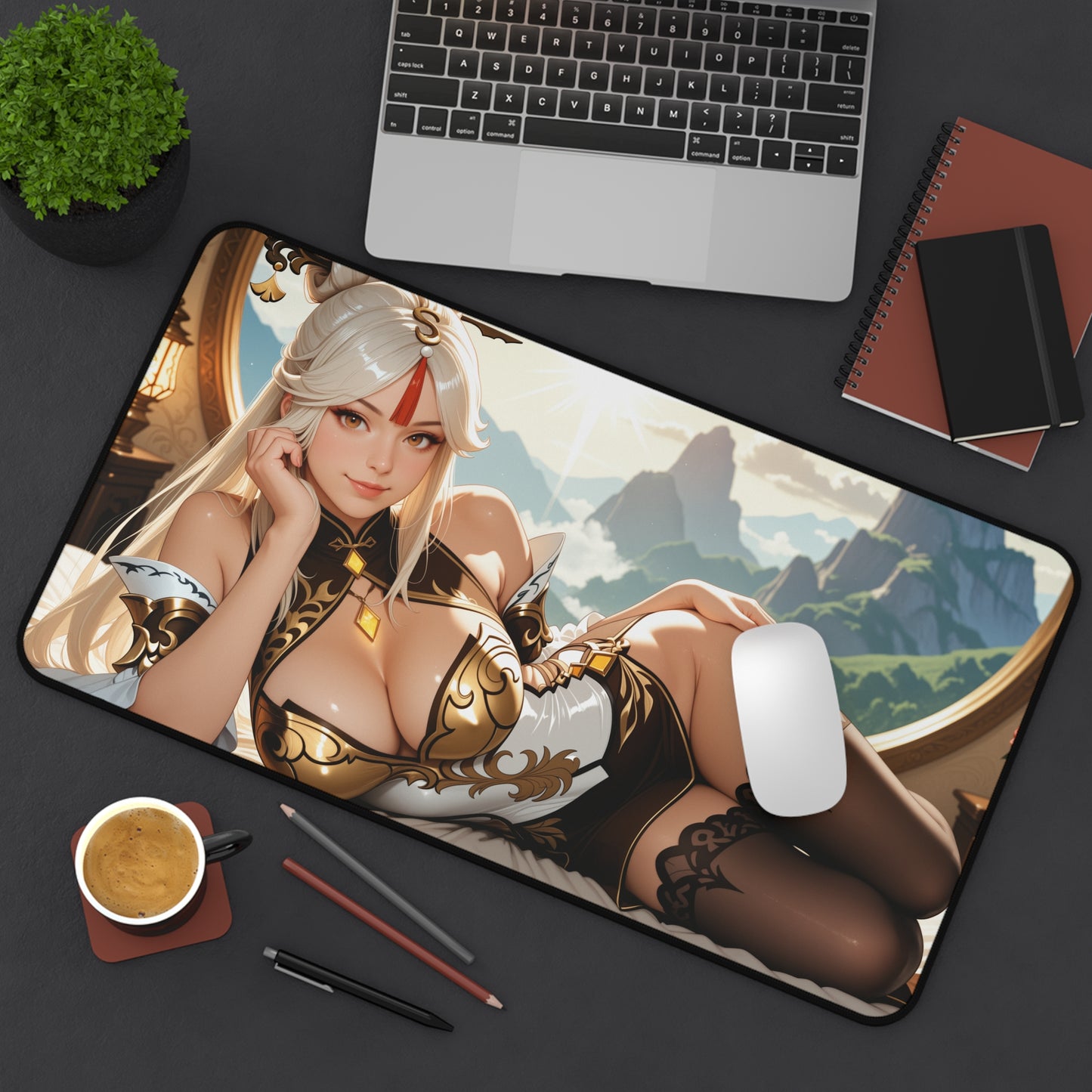Ningguang Schreibtischunterlage, Genshin Impact Heldinnen-Mauspad, Elegantes Anime-Gaming-Schreibtisch-Setup