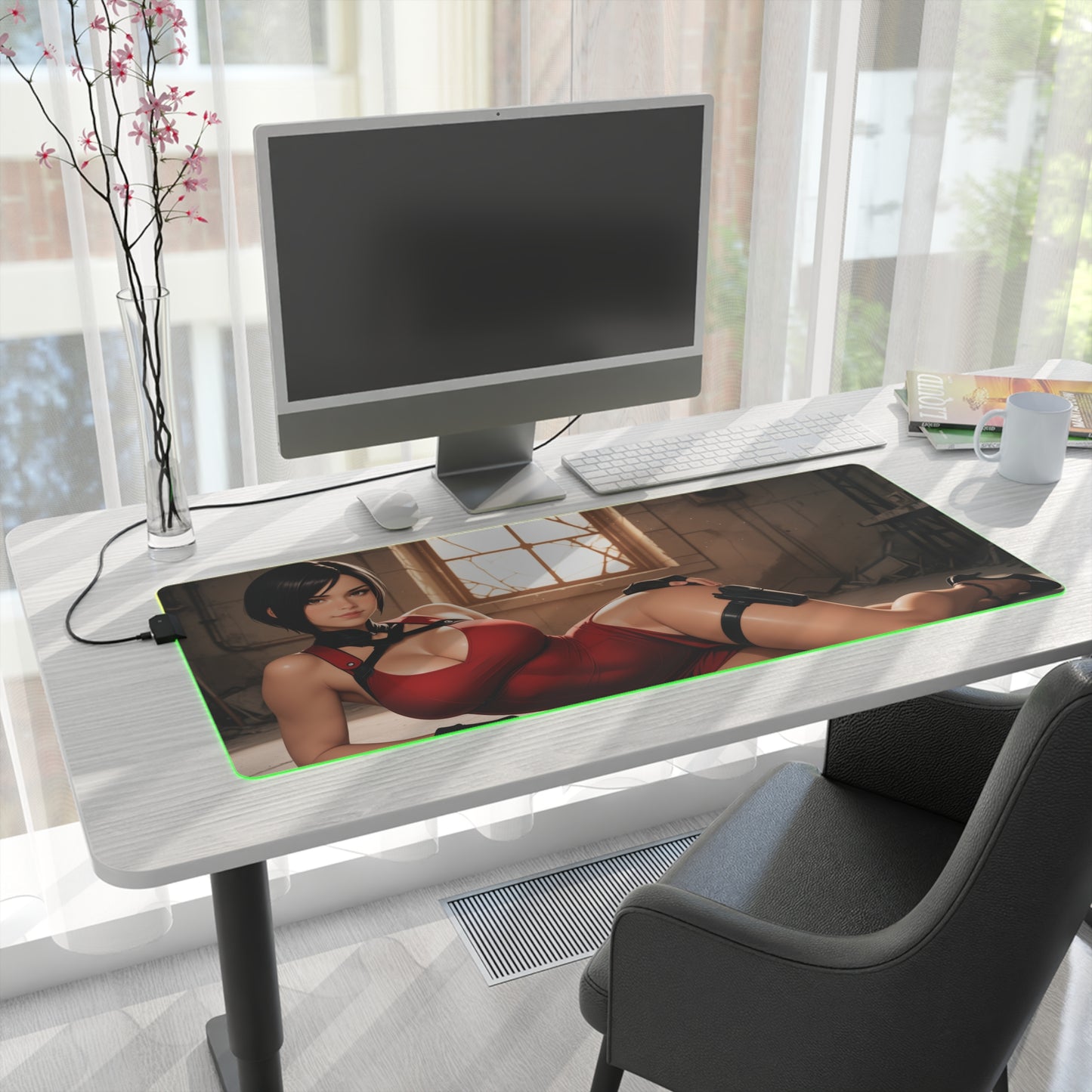 Ada Wong Desk Mat – LED RGB Pad, Spy Waifu Anime Girl Gaming Setup