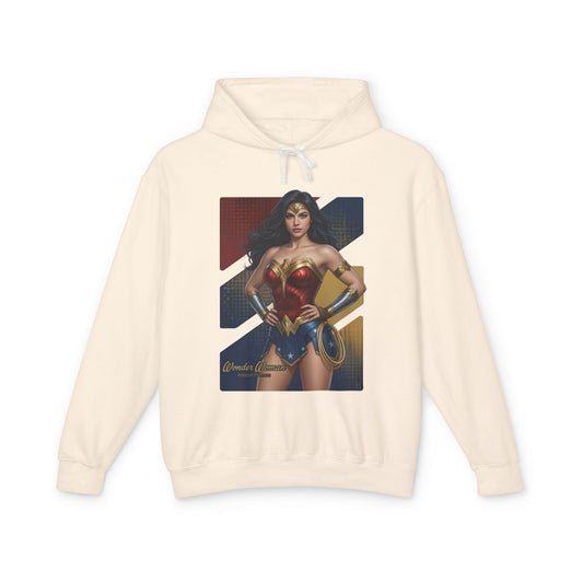 Wonder Woman Hoodie | DC Comics Hoodie | Anime Warrior Goddess Pullover cream pullover with anime-inspired Wonder Woman graphic and gold lasso
