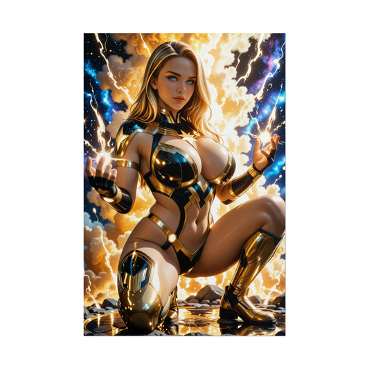 Captain Marvel Poster, Anime Hero Girl Art Print, Waifu Superhero Wall Decor
