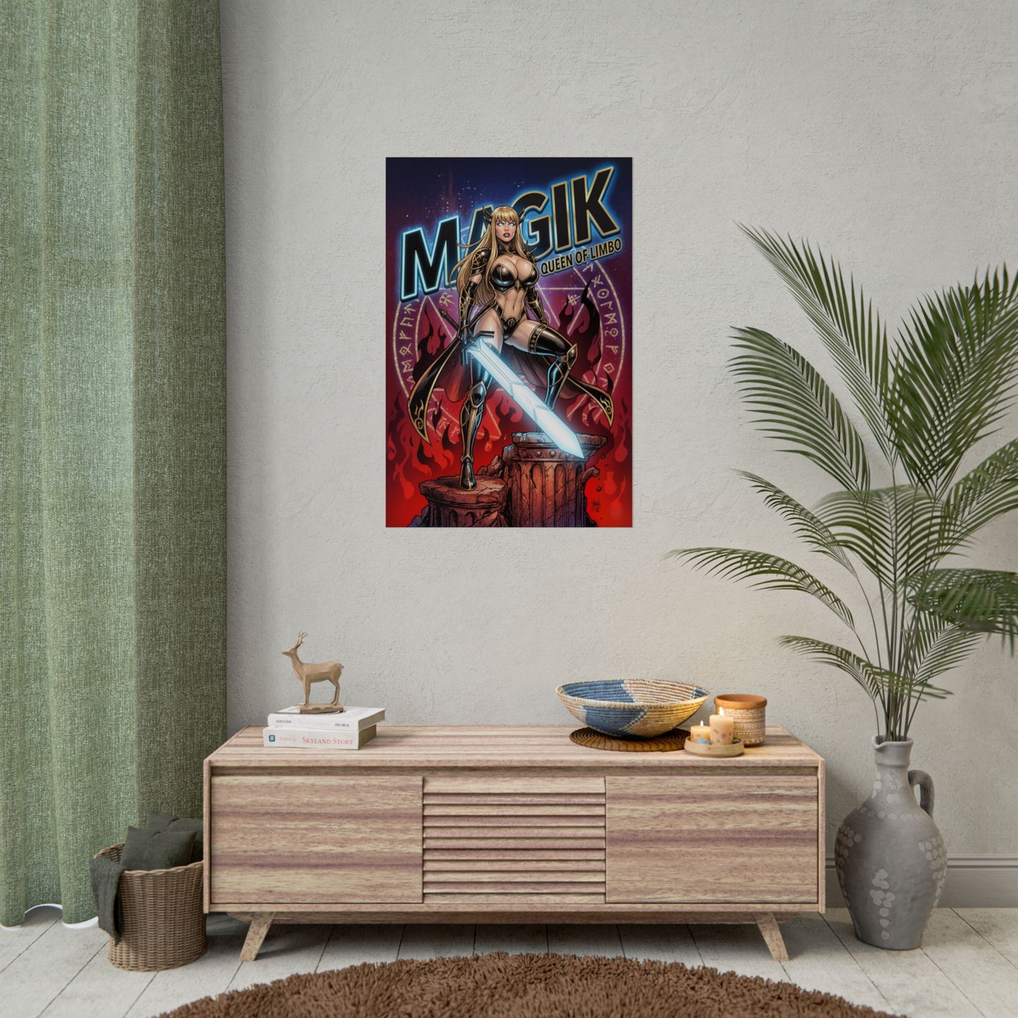 Magik Poster / Magik Wall Art / Magik Art Print / Marvel Poster - dark fantasy heroine with massive soul sword in fiery backdrop