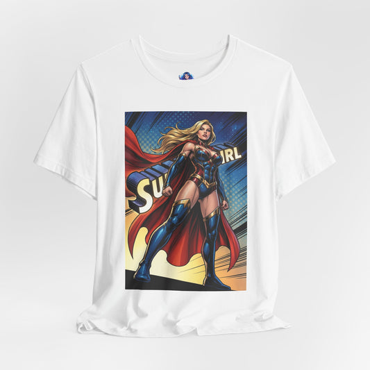 Supergirl T-Shirt | DC Comics Anime Tee for Gamers & Fans - white Bella Canvas tee with bold comic-style Supergirl illustration