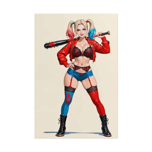 Harley Quinn Poster, Anime Girl Art Print, Waifu Clown Gamer Wall Decor