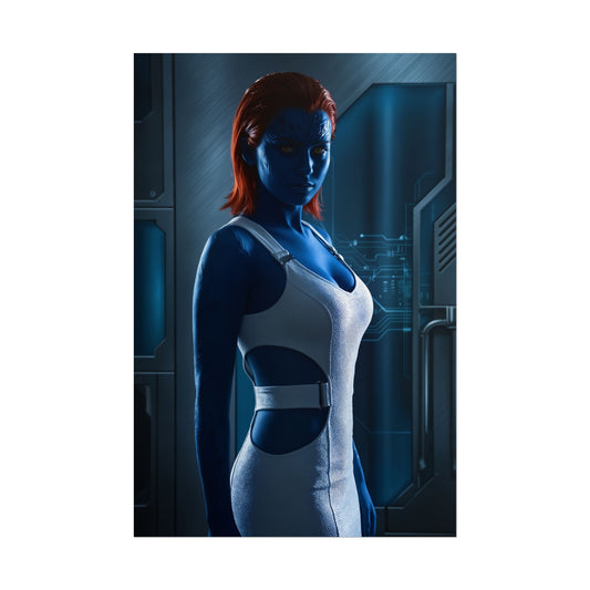 Mystique Poster, Marvel Art Print – Iconic Shapeshifter Heroine Wall Art featuring blue-skinned Mystique in high-res semi-gloss poster
