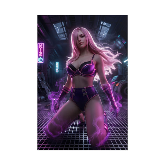 Vinsmoke Reiju Poster / Vinsmoke Reiju Wall Art / Vinsmoke Reiju Art Print / One Piece Poster featuring warrior princess in neon night scene