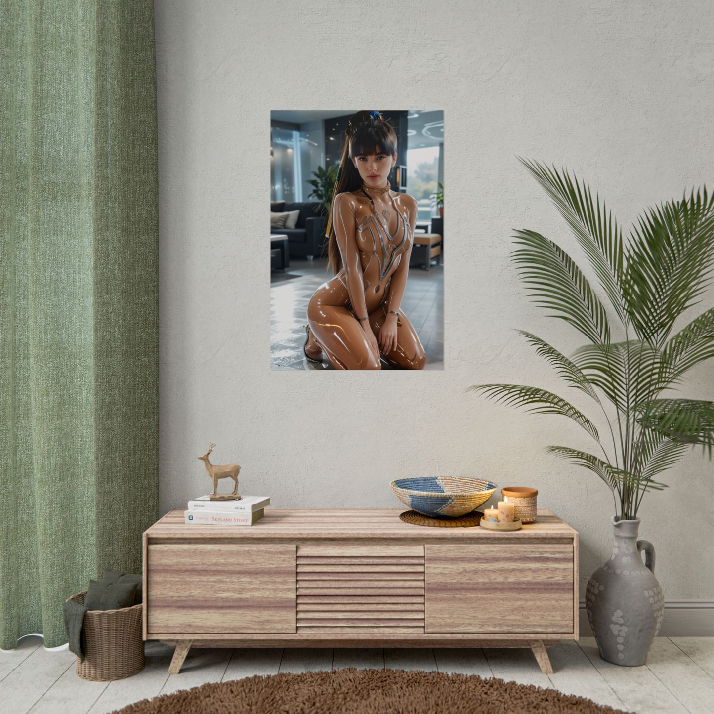 EVE Stellar Blade Art Print – Iconic Sci-Fi Heroine Poster for Gamer Setup featuring glossy high-resolution heroine print in modern living room