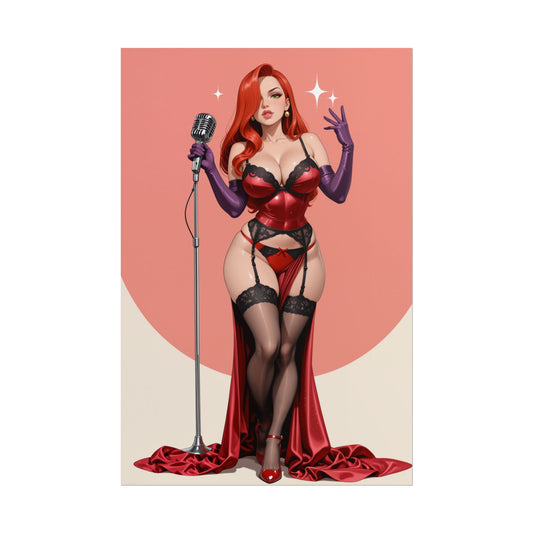 Jessica Rabbit Poster, Red Dress Anime Girl Art Print, Pin-Up Waifu Wall Decor