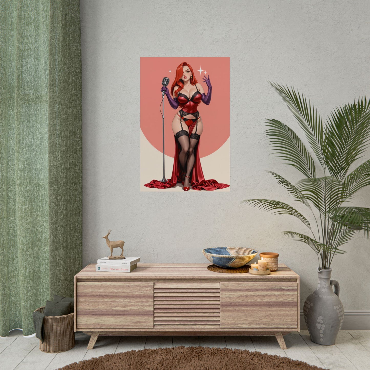 Jessica Rabbit Poster, Anime-Mädchen im roten Kleid Kunstdruck, Pin-up-Waifu Wanddeko