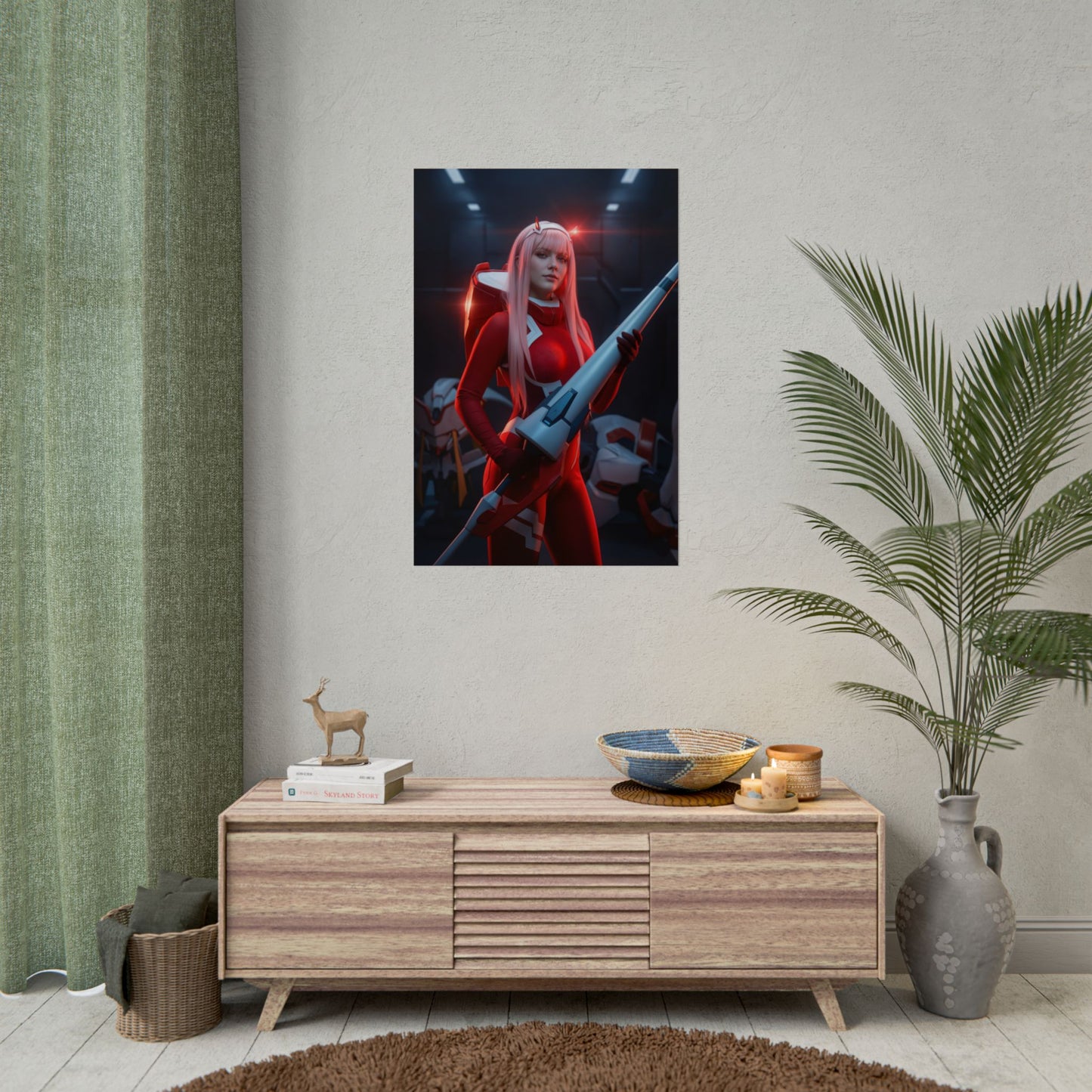 Zero Two Poster, Darling in the Franxx Art Print – Iconic Anime Heroine on modern wall in gaming room display