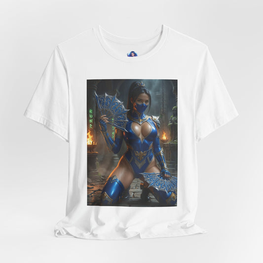 Kitana Mortal Kombat T-Shirt | Fighting Game Tee for Gamers & Anime Fans - anime-style blue warrior princess print on white Bella Canvas tee