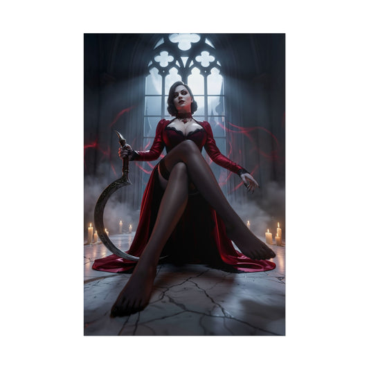 Lady Dimitrescu Poster / Lady Dimitrescu Wall Art / Lady Dimitrescu Art Print / Resident Evil Village Poster - gothic candlelit castle portrait of towering vampire lady