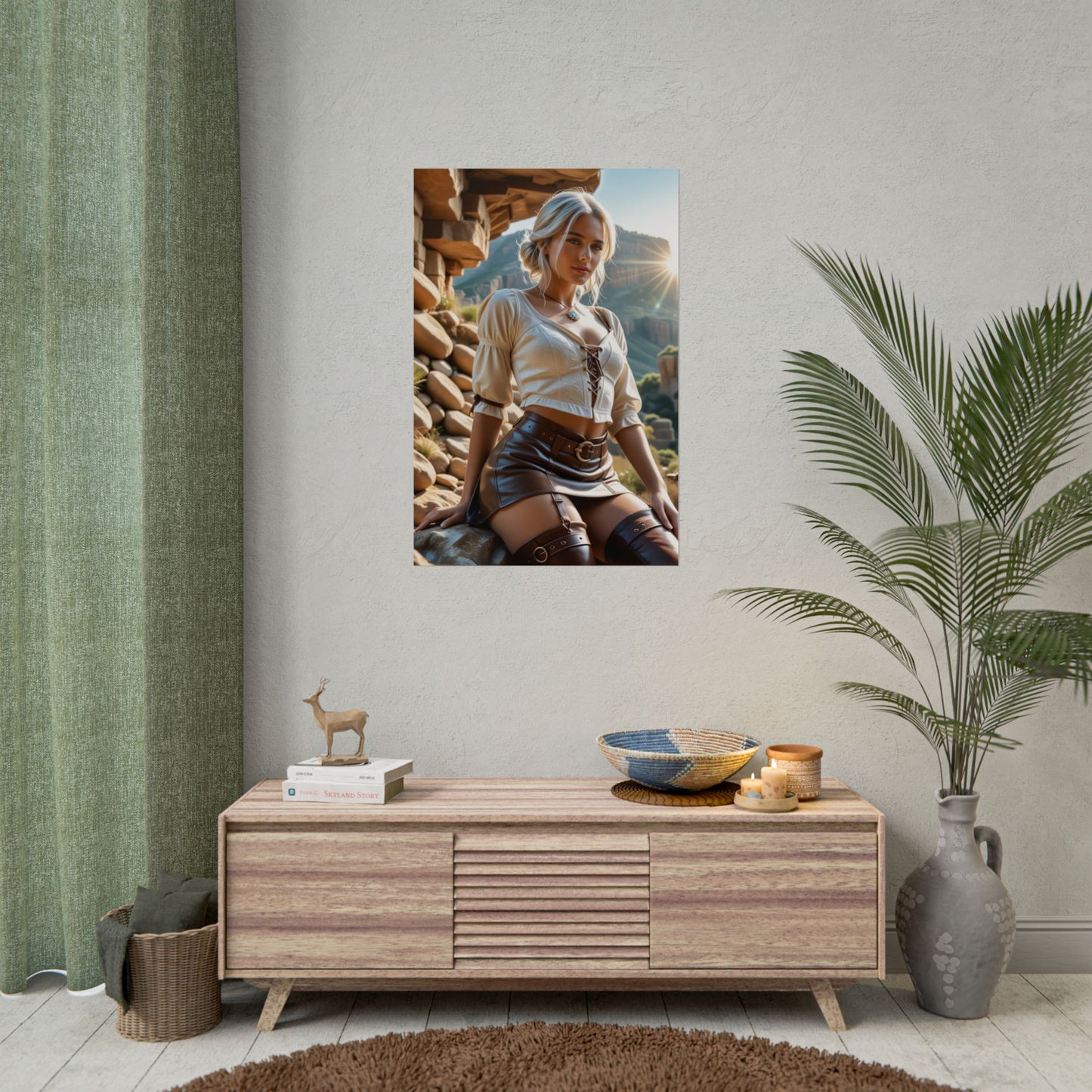 Ciri Art Print – Legendary Heroine Wall Decor for Gaming or Collector Rooms displayed in a modern living room setup