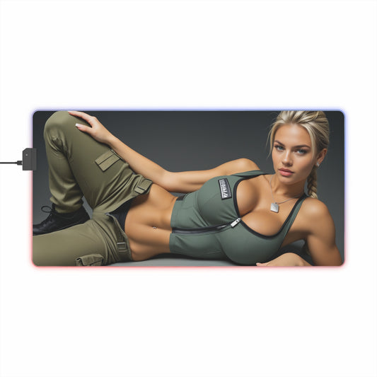 Sonya Blade Desk Mat – LED RGB Pad, Waifu Anime Girl Gaming Setup – reclining waifu anime girl on RGB gaming desk mat, smooth precision-cloth surface