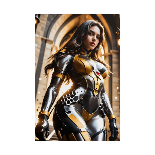 Tachy Stellar Blade Wall Art – Sci-Fi Heroine Poster, Great Gift for Gamers — premium ultra-high-resolution sci-fi heroine poster with gold and black armor