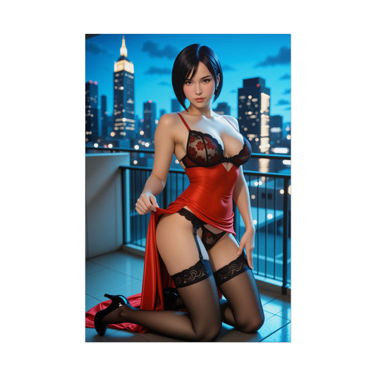 Ada Wong Poster, Red Dress Anime Girl Art Print, Waifu Spy Wall Decor