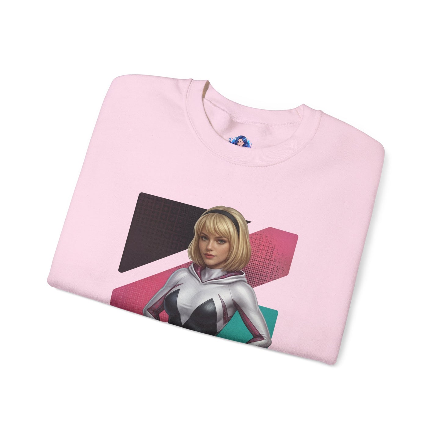 Spider Gwen Sweatshirt, Spider-Verse Crewneck, Stylish Superhero Apparel for Fans pink crewneck featuring Spider Gwen art print
