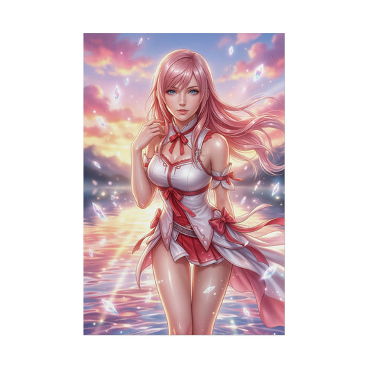 Serah Farron Final Fantasy XIII Poster Anime RPG Wall Art Fantasy Woman Print Pink Hair Girl Gaming Room Decor Gift