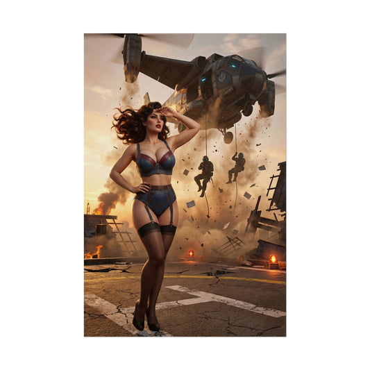 Fallout Action Woman Poster / Fallout Action Wall Art / Fallout Action Art Print / Fallout Poster featuring a fearless woman in explosive cinematic action